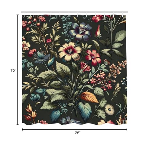 Ambesonne Floral Shower Curtain, Nostalgia Concept Leafy Jungle And Hibiscus Flowers With Modern Details, Cloth Fabric Bathroom